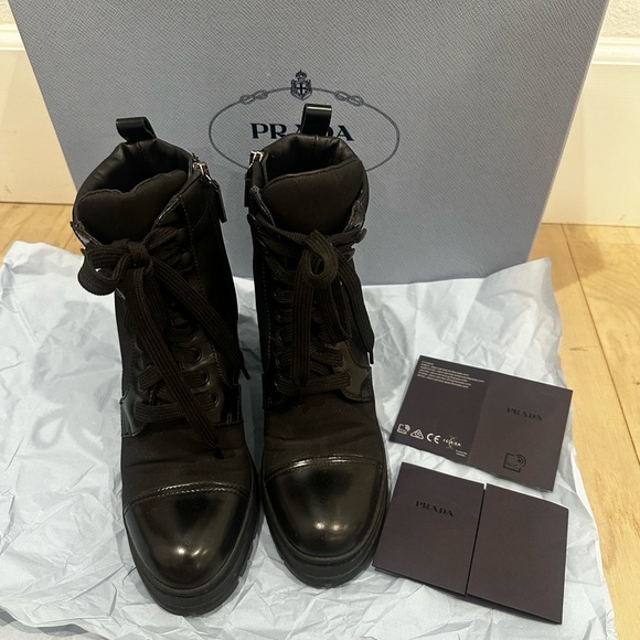 Prada Women's Calzature Donna Re Nylon Combat Black Lace-Up Ankle Boots Size 35 - Picture 9 of 10